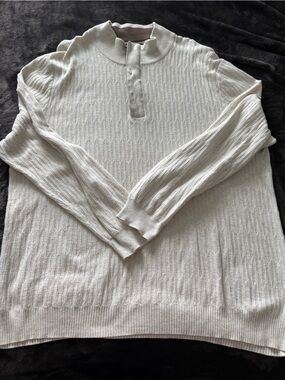 Tasso Elba Cream Quarter zip 100% supima cotton lightweight Sweater